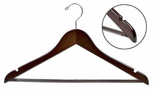 17" Space Saver Walnut/Chrome Suit Hanger w/ Vinyl Covered Pant Bar