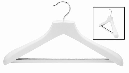18" Ultimate Wide White/Chrome Suit Hanger w/ Vinyl Non-Slip Pant Bar