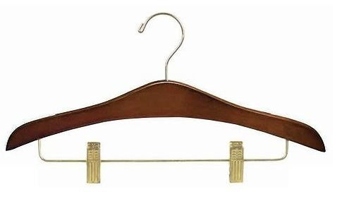 16" Space Saver Deluxe Walnut Outfit Hanger w/ Clips