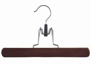 9" Secure Pant & Skirt Walnut/Chrome Clamp Hanger w/ Felt Pads