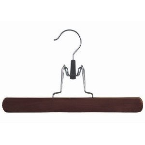 9" Secure Pant & Skirt Walnut/Chrome Clamp Hanger w/ Felt Pads