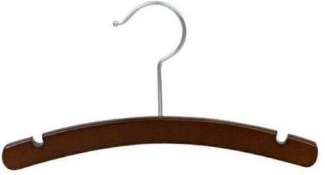 10" Notched Walnut/Chrome Wooden Baby Shirt/Coat Hanger