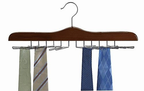 Never Slip Multi Tie Walnut/Chrome Wooden Hanger