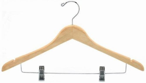 17" Classic Curved Wooden Hanger w/ Clips