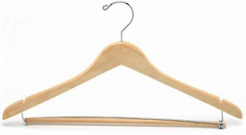 17" Classic Curved Suit Hanger w/ Wooden Locking Pants Bar