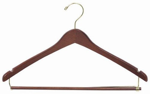 17" Professional Walnut Suit Hanger w/ Wooden Locking Pants Bar