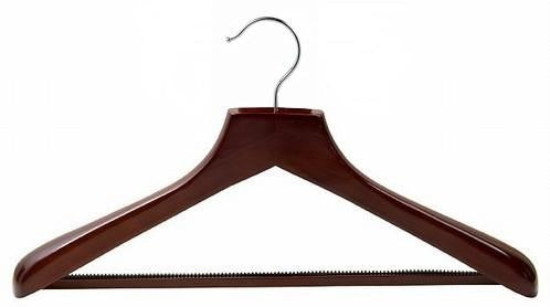 18" Ultimate Wide Walnut/Chrome Suit Hanger w/ Vinyl Non-Slip Pant Bar