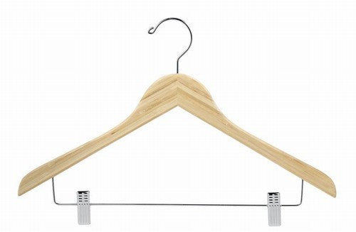17" Earth Friendly Bamboo Space Saver Smart Hanger w/ Clips