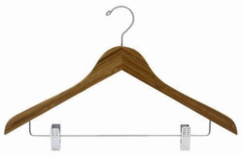 17" Earth Friendly Dark Bamboo Space Saver Smart Hanger w/ Clips