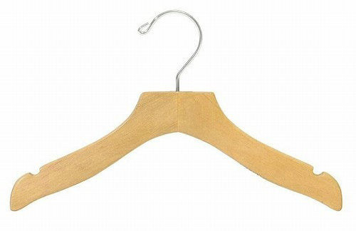 12" Curvy Notched Natural Wooden Children's Shirt/Coat Hanger