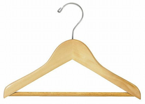 11" Classic Natural Wooden Children's Suit Hanger w/ Bar