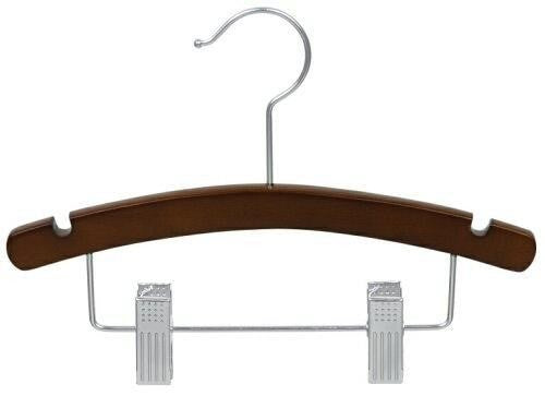 12" Notched Outfit Display Walnut/Chrome Wooden Children's Hanger