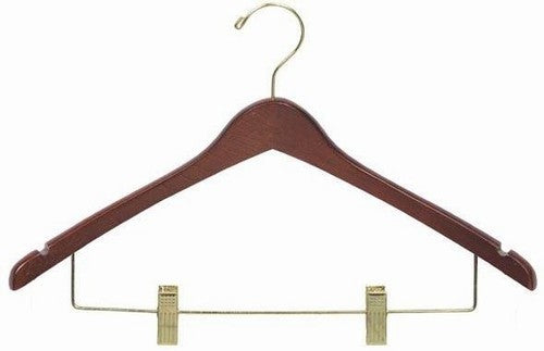 17" Curved Luxury Walnut Wooden Top Hanger w/ Clips