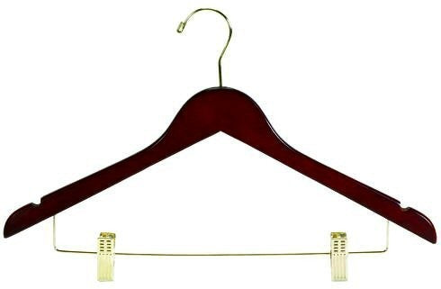 17" Space Saver Walnut Hanger w/ Clips