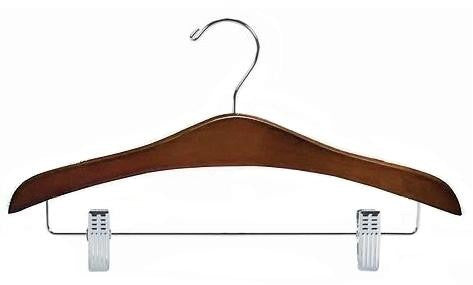 16" Curved Luxury Walnut/Chrome Wooden Top Hanger w/ Clips