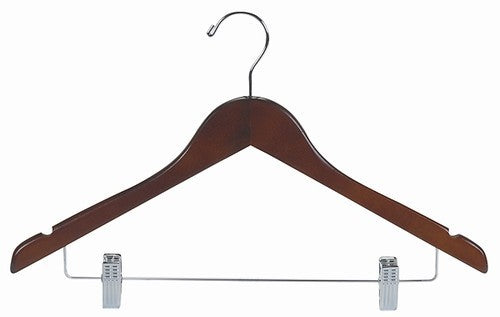 17" Space Saver Walnut/Chrome Hanger w/ Clips