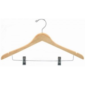 Classic Curved Wooden Hanger w/ Clips