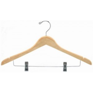 Classic Curved Wooden Hanger w/ Clips Classic Curved Wooden Hanger w/ Clips