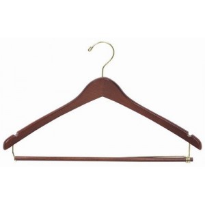 Professional Walnut Suit Hanger w/ Wooden Locking Pants Bar Professional Walnut Suit Hanger w/ Wooden Locking Pants Bar