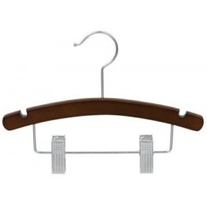 12" Notched Outfit Display Walnut/Chrome Wooden Children's Hanger