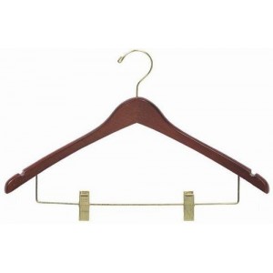 17" Curved Luxury Walnut Wooden Top Hanger w/ Clips