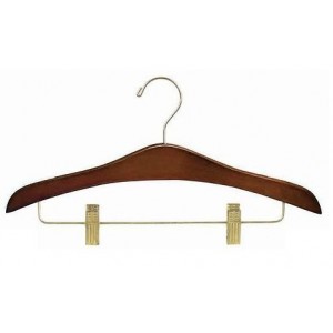 16" Space Saver Deluxe Walnut Outfit Hanger w/ Clips